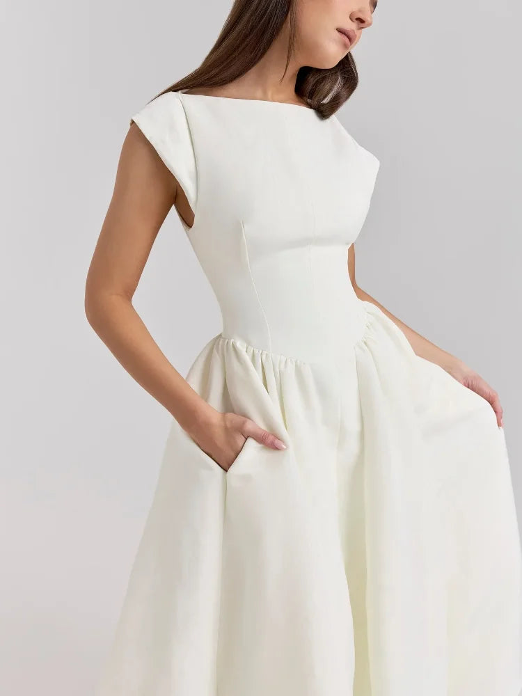 White Serenne Dress - Backless, Elegant, Casual and Chic