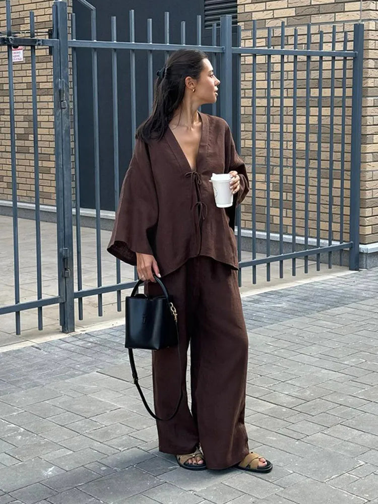 Serenne Linen Set - Shirt and Pants, Summer 2025, Casual Wear, Long Sleeve Top, Loose Pants