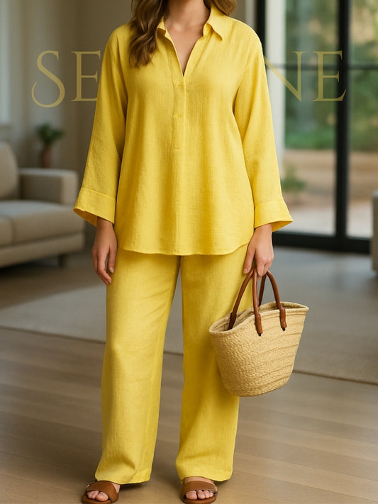 Serenne Linen Set - Shirt and Pants, Summer 2025, Casual Wear, Long Sleeve Top, Loose Pants