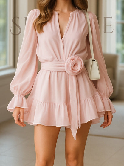 Serenne Pink Dress - Elegant with Long Sleeves