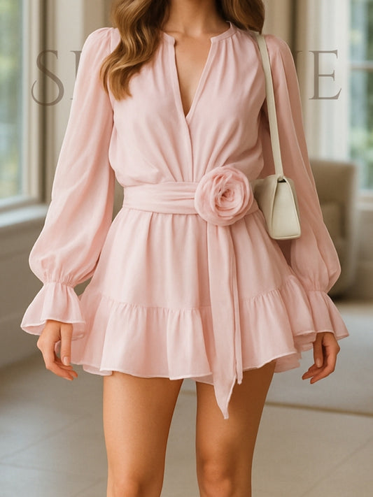 Serenne Pink Dress - Elegant with Long Sleeves