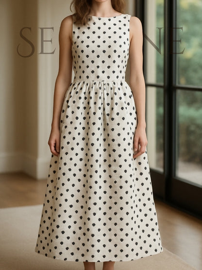 Serenne Long Dresses - Chic and Elegant, Polka Dot and Sleeveless