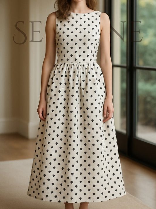 Serenne Long Dresses - Chic and Elegant, Polka Dot and Sleeveless
