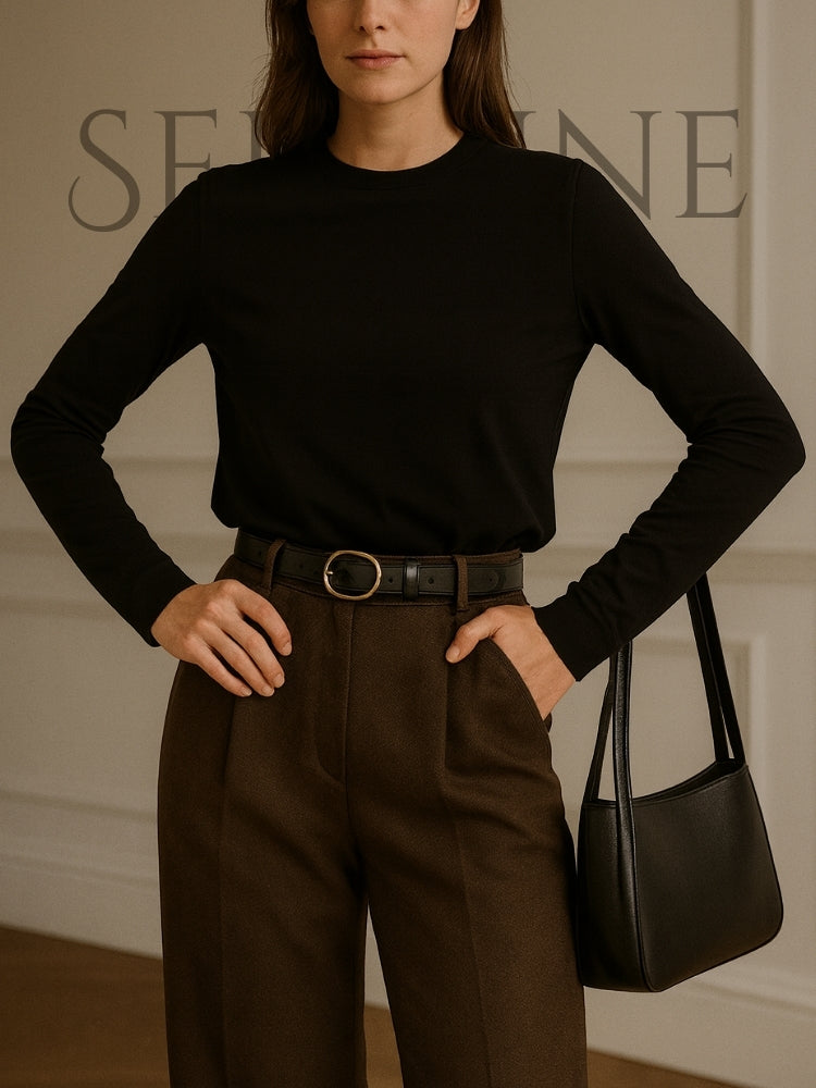 Serenne Oversized T-Shirt - Spring and Autumn, Plain, Long Sleeve, Basic and Elegant