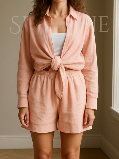 Bornladies Cotton Set, Long Sleeve Shirt and Shorts - Summer Serenne 2025