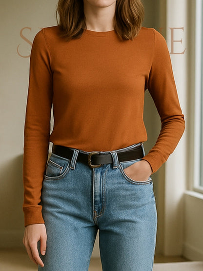 Serenne Oversized T-Shirt - Spring and Autumn, Plain, Long Sleeve, Basic and Elegant