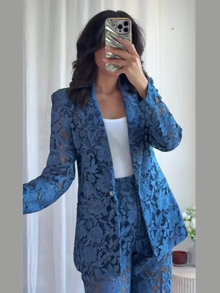 Serenne Set - Chic and Elegant Blue Lace Blazer