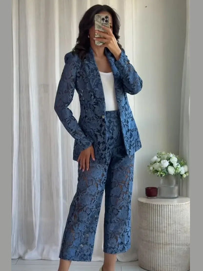 Serenne Set - Chic and Elegant Blue Lace Blazer