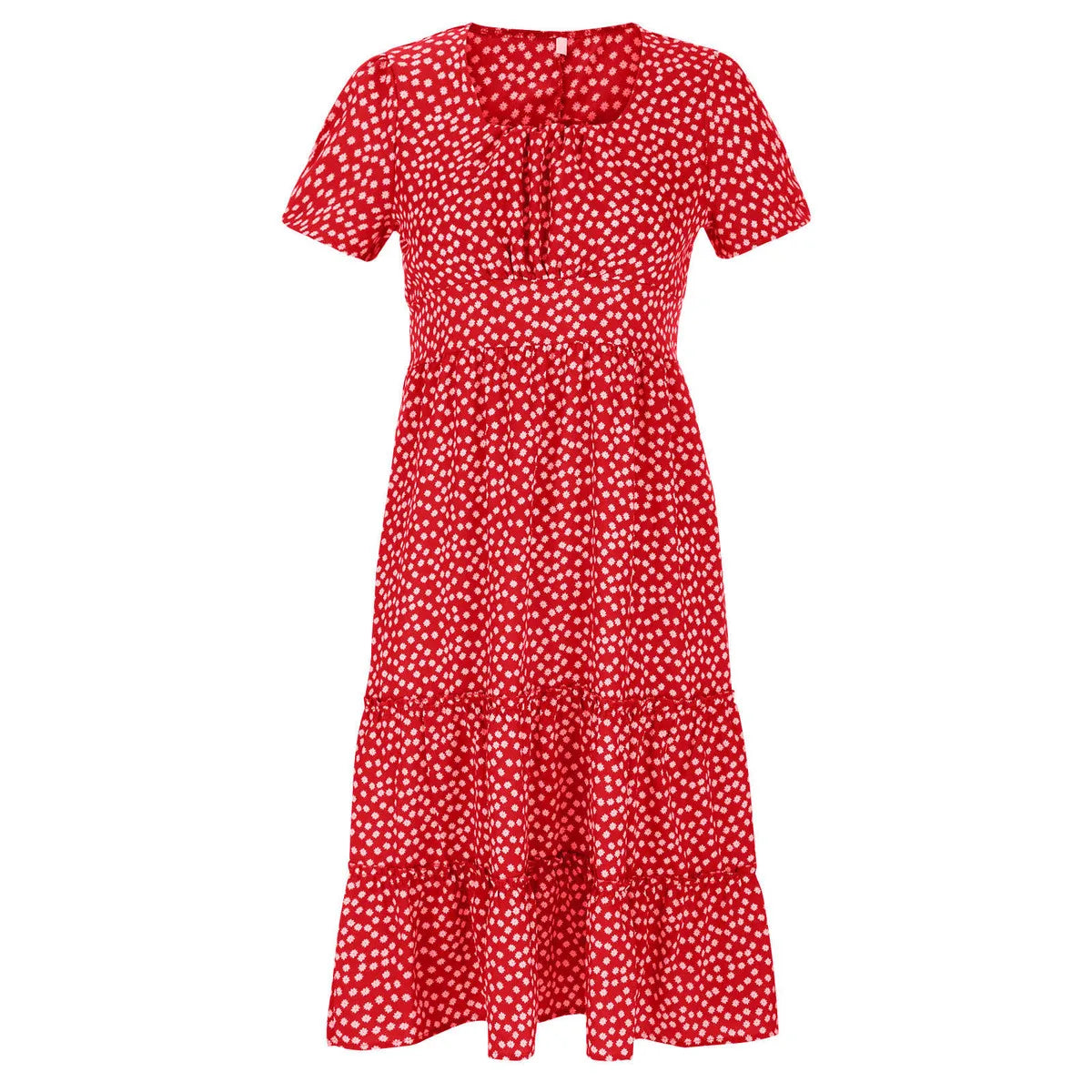 High-Waisted Floral Dress With Square Neckline