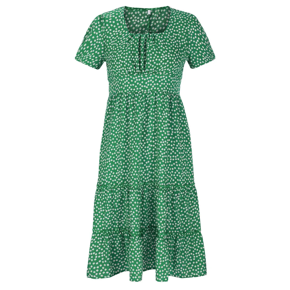 High-Waisted Floral Dress With Square Neckline