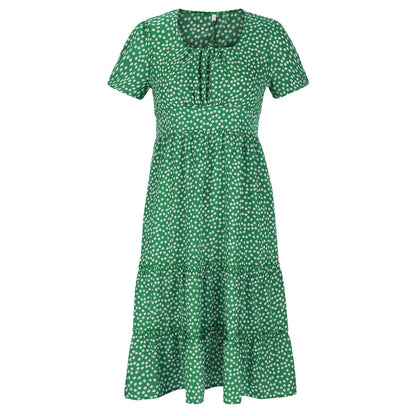 High-Waisted Floral Dress With Square Neckline
