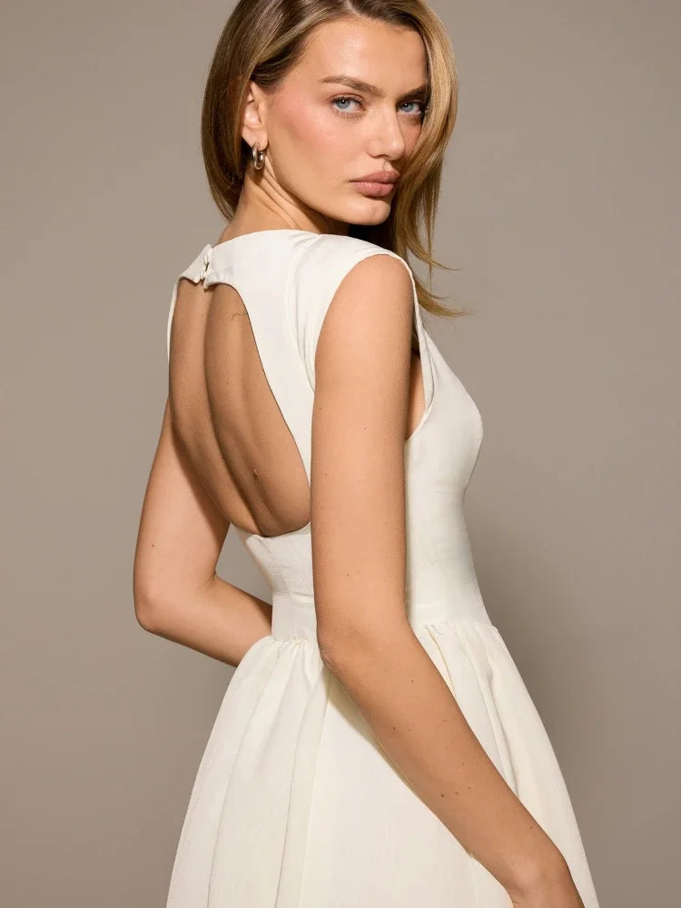White Serenne Dress - Backless, Elegant, Casual and Chic