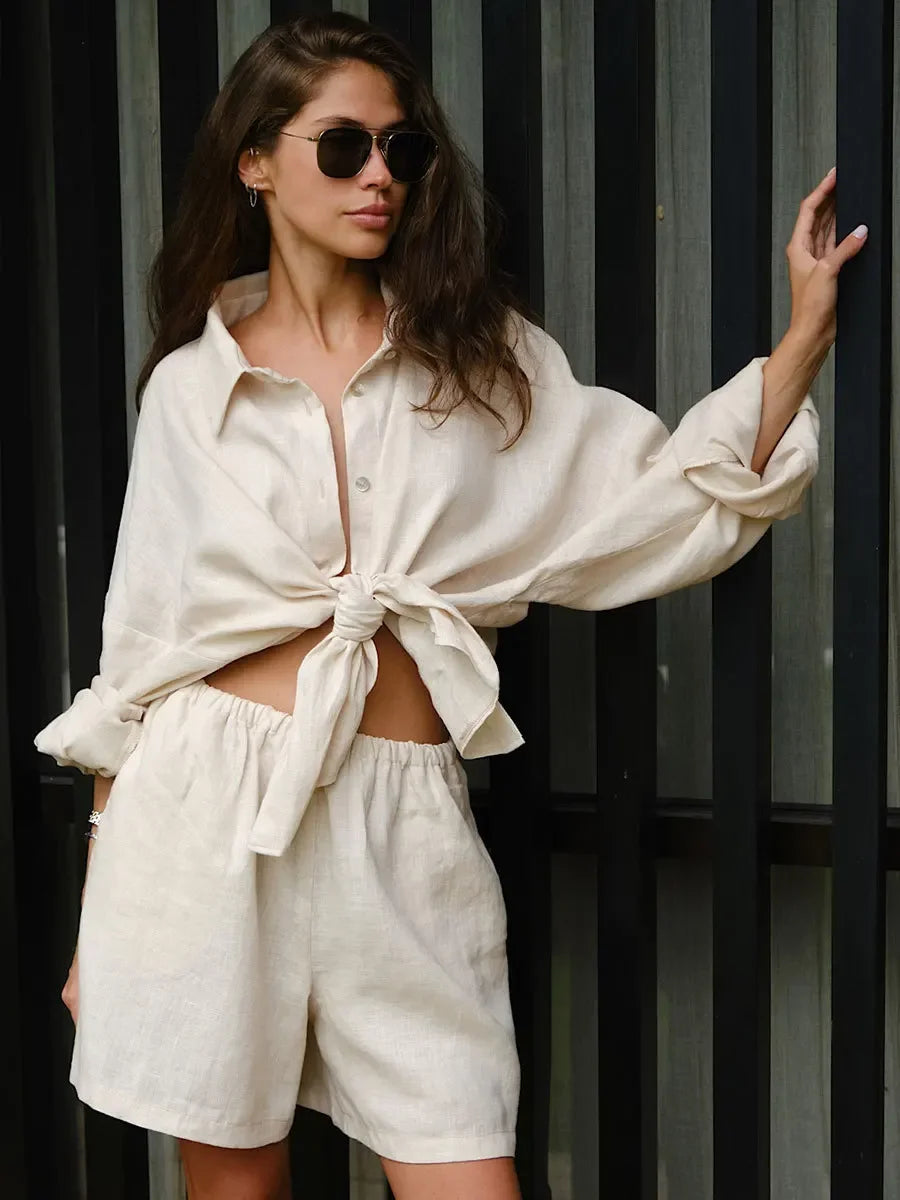 Serenne Set - Shorts and Shirt, Summer Outfit, Elastic Waistband Shorts, Casual and Elegant