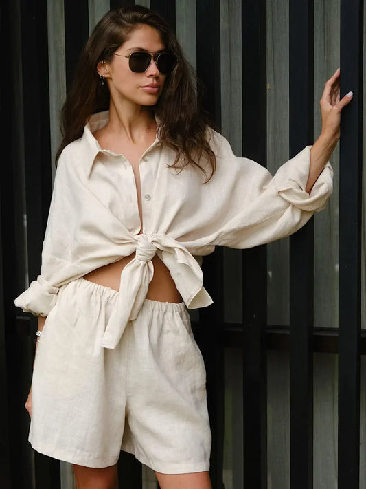 Serenne Set - Shorts and Shirt, Summer Outfit, Elastic Waistband Shorts, Casual and Elegant