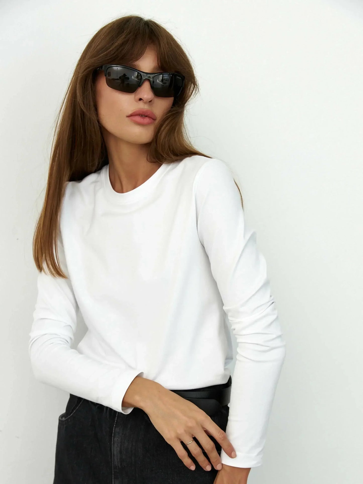 Serenne Oversized T-Shirt - Spring and Autumn, Plain, Long Sleeve, Basic and Elegant