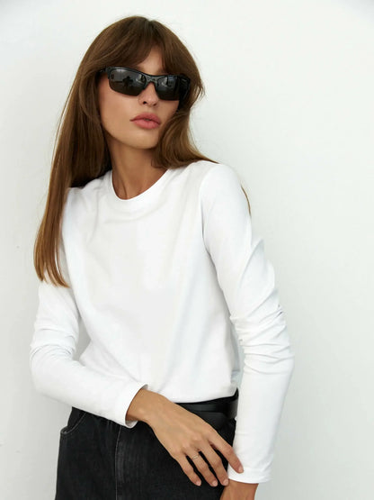 Serenne Oversized T-Shirt - Spring and Autumn, Plain, Long Sleeve, Basic and Elegant