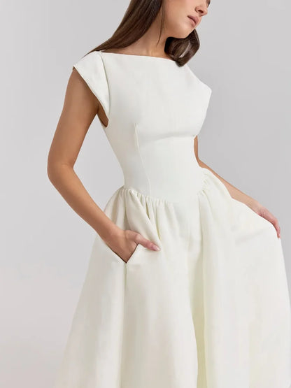 White Serenne Dress - Backless, Elegant, Casual and Chic