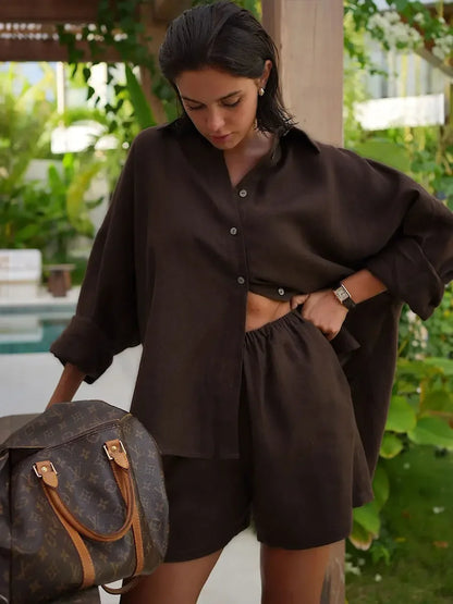 Serenne Set - Shorts and Shirt, Summer Outfit, Elastic Waistband Shorts, Casual and Elegant