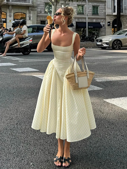 Elegant Short Dress - Sleeveless, High Waist, Square Neck, Chic, Urban Fashion