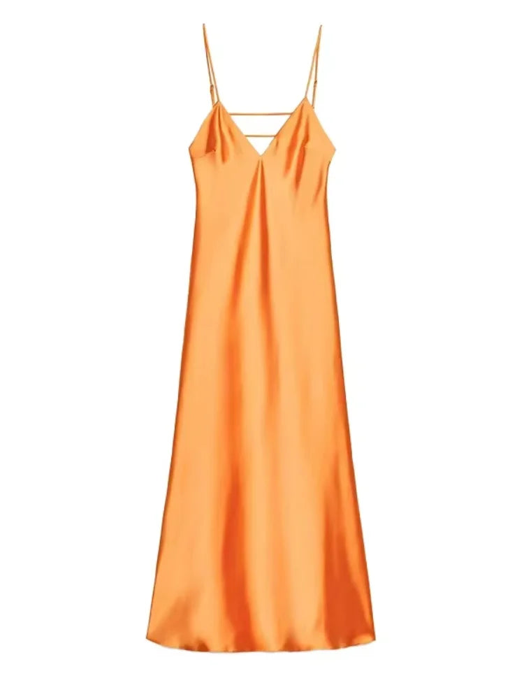 Serenne V-Neck Dress - Elegant Backless, Spaghetti Straps, Chic Robe, Vacation