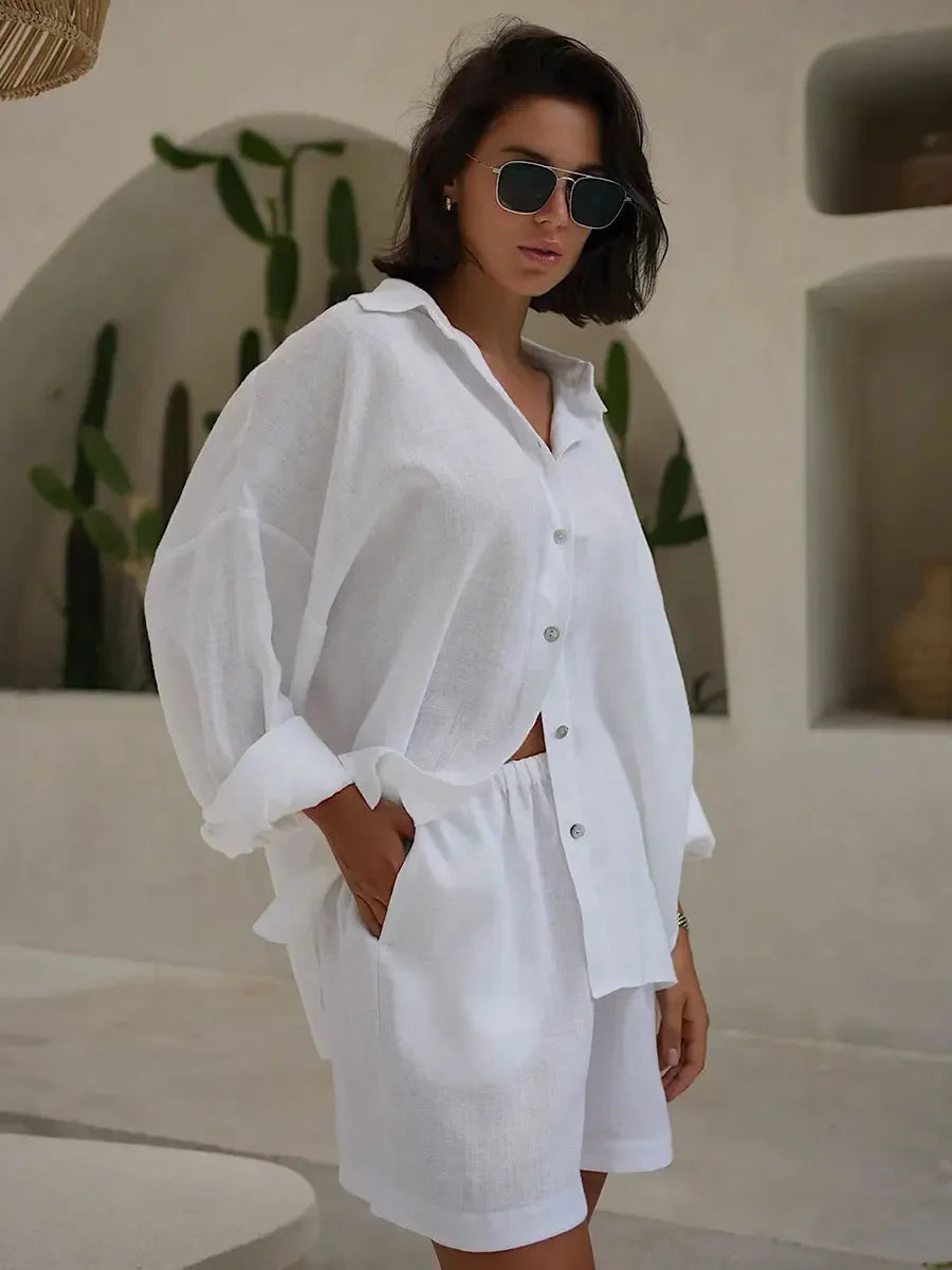 Serenne Set - Shorts and Shirt, Summer Outfit, Elastic Waistband Shorts, Casual and Elegant
