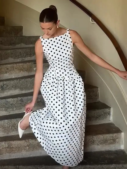 Serenne Long Dresses - Chic and Elegant, Polka Dot and Sleeveless