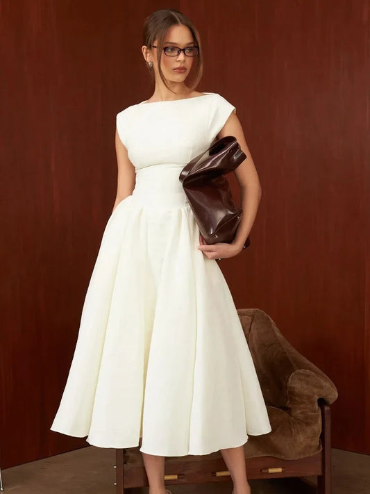 White Serenne Dress - Backless, Elegant, Casual and Chic