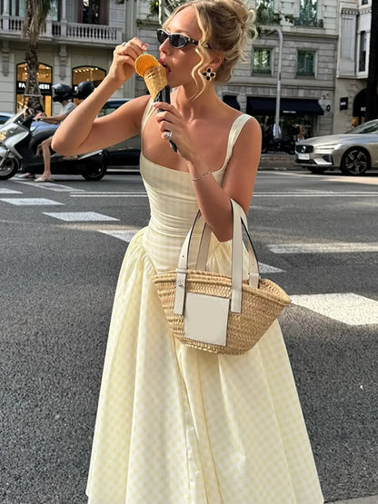 Elegant Short Dress - Sleeveless, High Waist, Square Neck, Chic, Urban Fashion