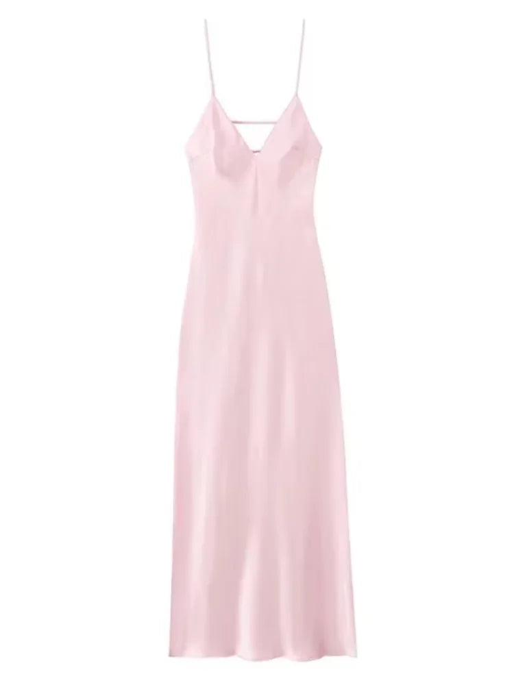 Serenne V-Neck Dress - Elegant Backless, Spaghetti Straps, Chic Robe, Vacation