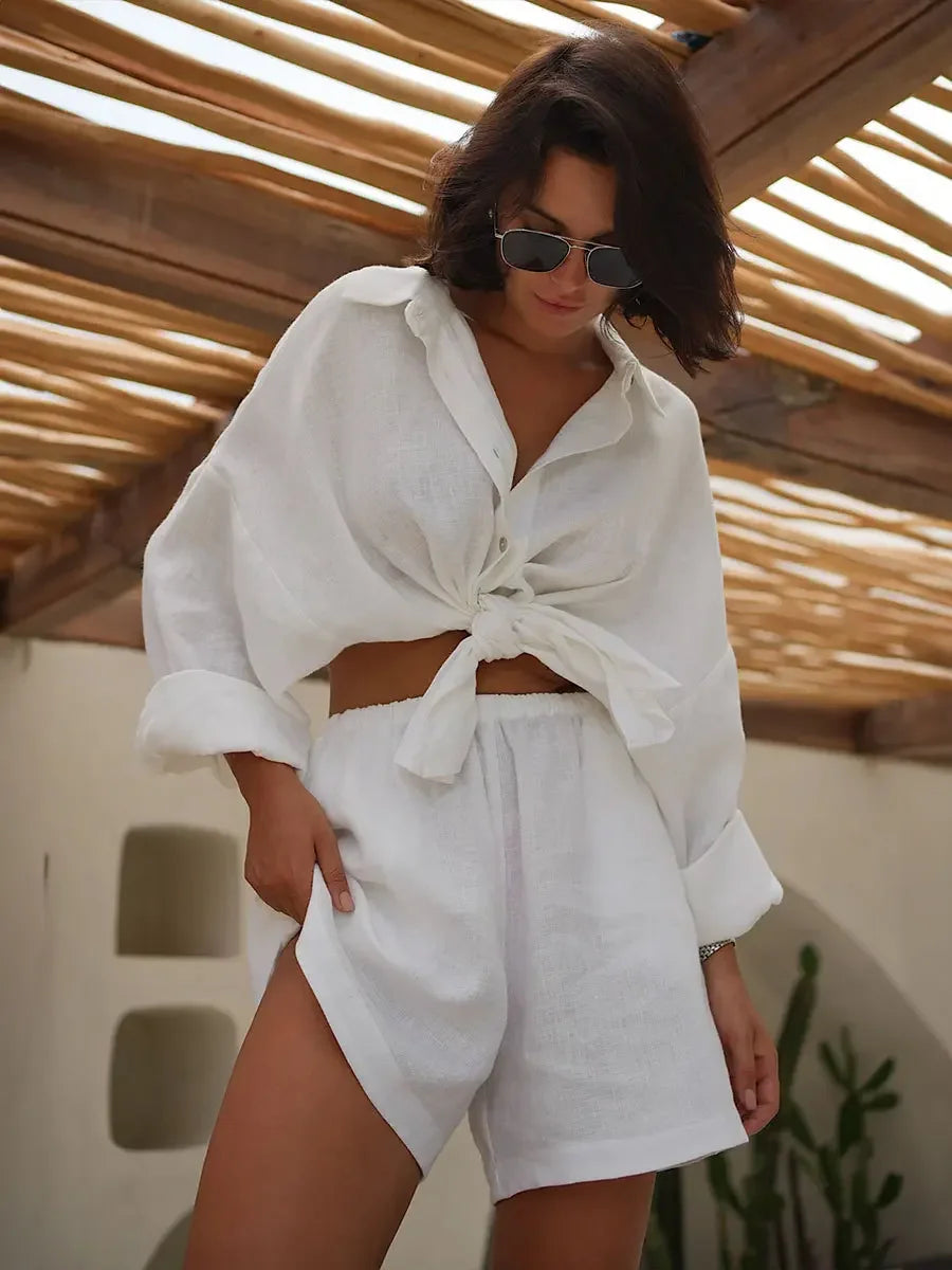 Serenne Set - Shorts and Shirt, Summer Outfit, Elastic Waistband Shorts, Casual and Elegant