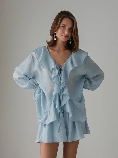 Serenne Bornladies Set - V-Neck Top and Loose Shorts, Casual Fashion, Elegant and Luxury