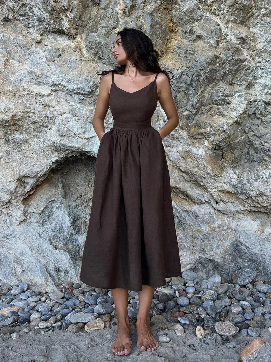 Bornladies Serenne V-Neck Dress - Beach Style, Spring and Summer