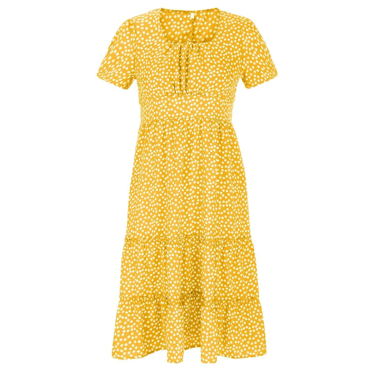 High-Waisted Floral Dress With Square Neckline
