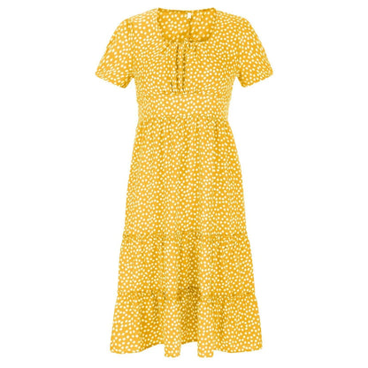 High-Waisted Floral Dress With Square Neckline