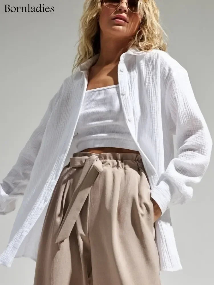 Spring and Summer 2025 Shirt - Long Sleeve, Bornladies, Elegant and Plain