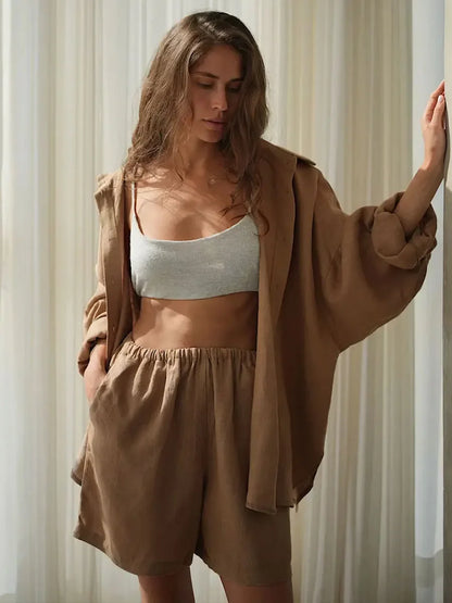 Serenne Set - Shorts and Shirt, Summer Outfit, Elastic Waistband Shorts, Casual and Elegant