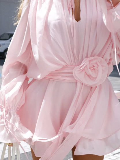 Serenne Pink Dress - Elegant with Long Sleeves