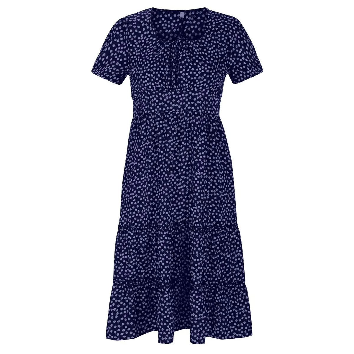 High-Waisted Floral Dress With Square Neckline