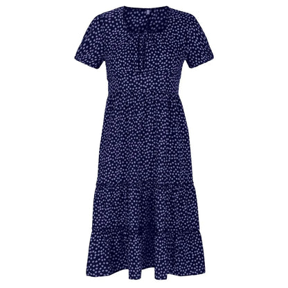 High-Waisted Floral Dress With Square Neckline