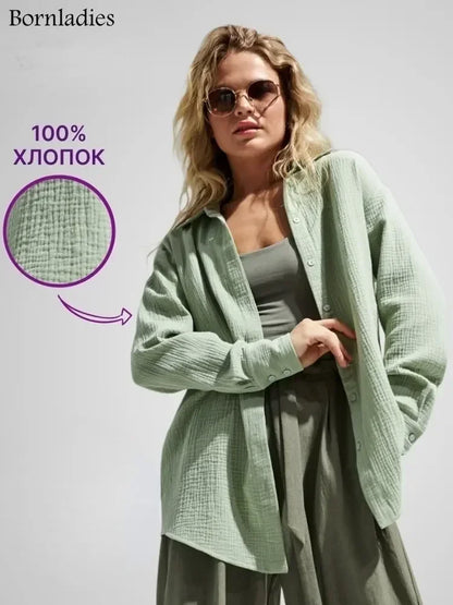Spring and Summer 2025 Shirt - Long Sleeve, Bornladies, Elegant and Plain