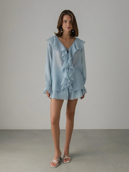 Serenne Bornladies Set - V-Neck Top and Loose Shorts, Casual Fashion, Elegant and Luxury