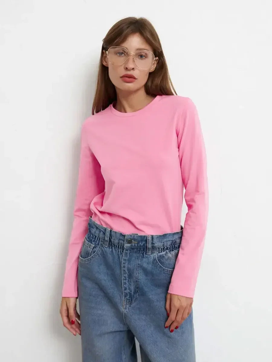 Serenne Oversized T-Shirt - Spring and Autumn, Plain, Long Sleeve, Basic and Elegant
