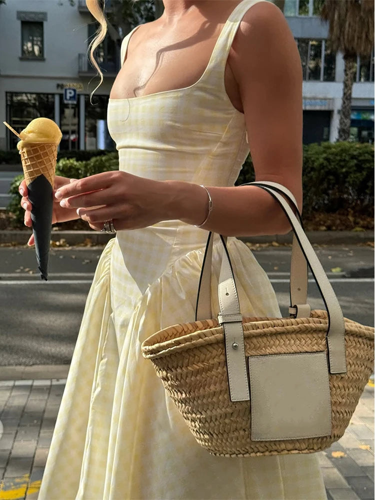 Elegant Short Dress - Sleeveless, High Waist, Square Neck, Chic, Urban Fashion