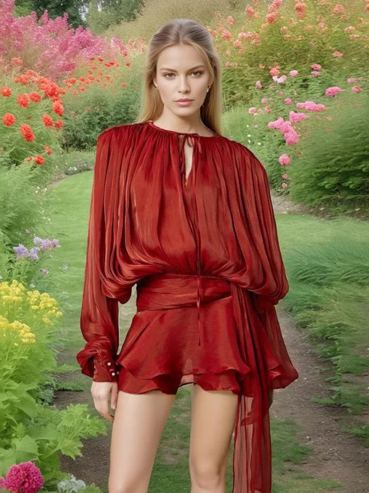 Summer Serenne Dress - Short, High-Waisted, Puff Sleeve, Elegant, Casual