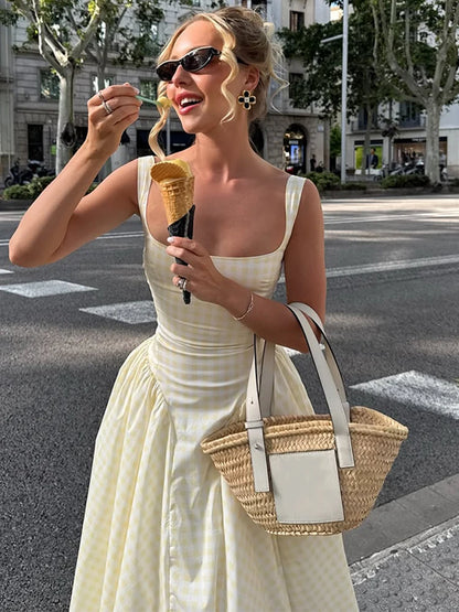 Elegant Short Dress - Sleeveless, High Waist, Square Neck, Chic, Urban Fashion