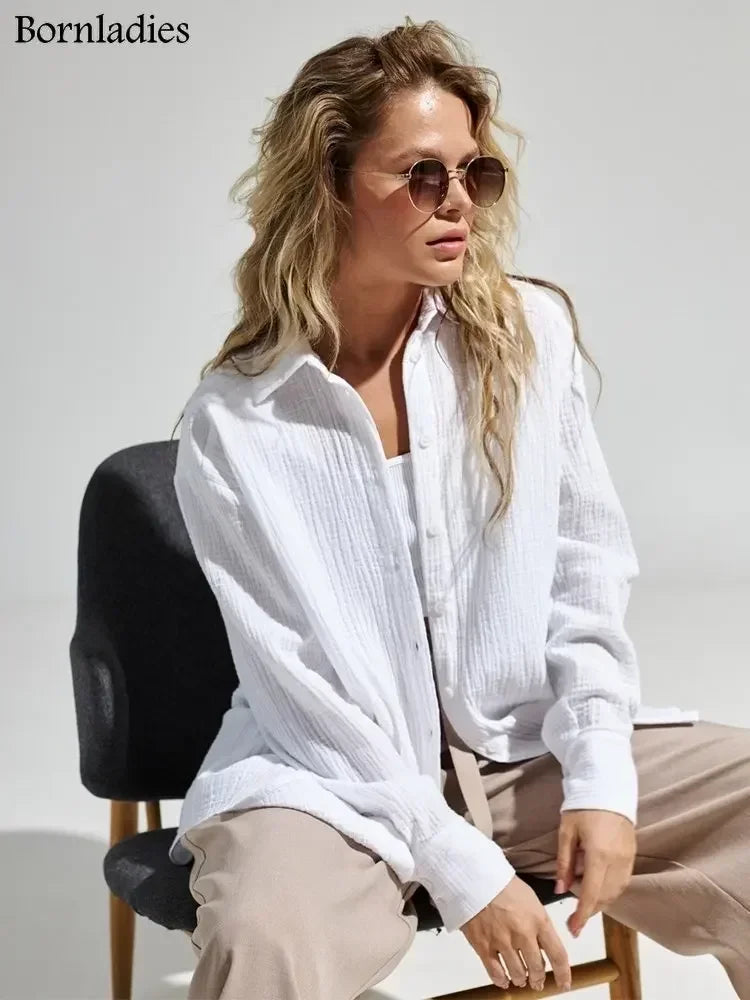 Spring and Summer 2025 Shirt - Long Sleeve, Bornladies, Elegant and Plain