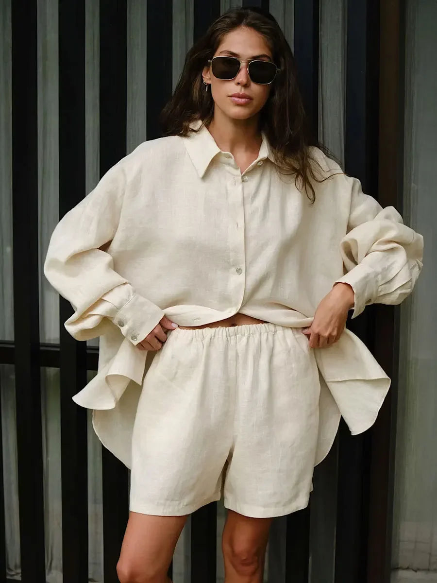 Serenne Set - Shorts and Shirt, Summer Outfit, Elastic Waistband Shorts, Casual and Elegant