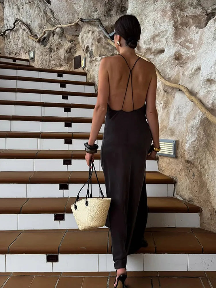 Serenne Long Dress - Backless, V-Neck, Elegant and Casual