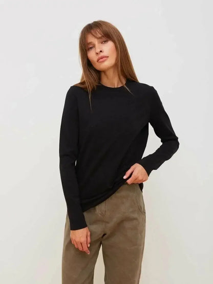 Serenne Oversized T-Shirt - Spring and Autumn, Plain, Long Sleeve, Basic and Elegant