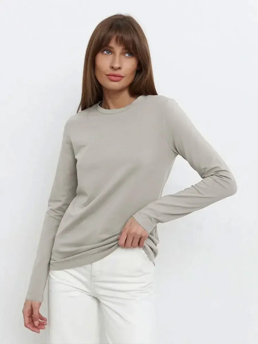 Serenne Oversized T-Shirt - Spring and Autumn, Plain, Long Sleeve, Basic and Elegant